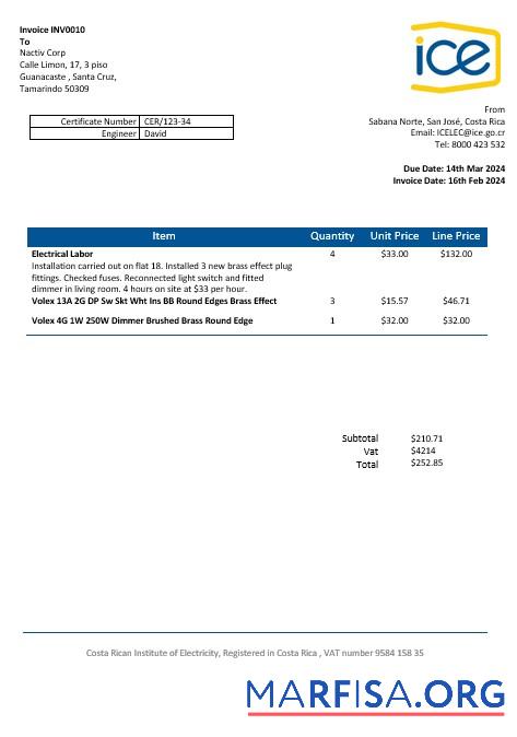 Realistic Costa Rica Costa Rican Institute of Electricity business utility bill word and pdf formats template